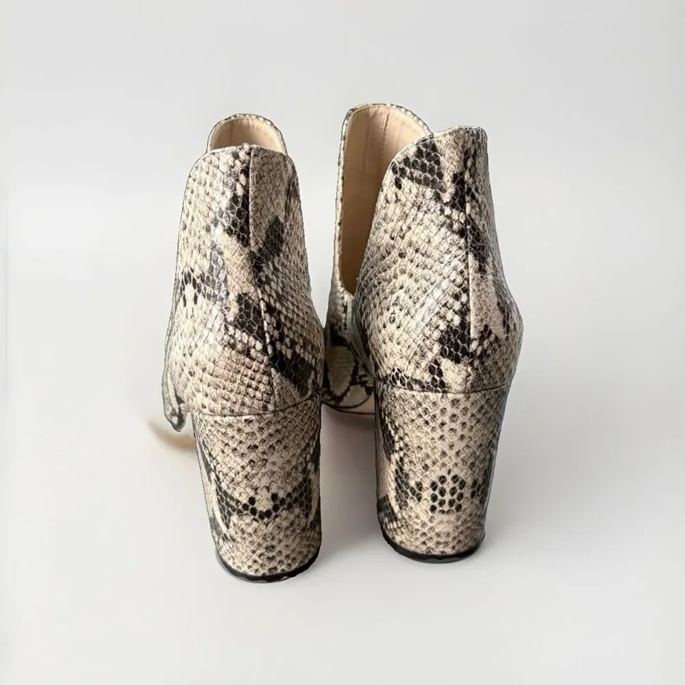 Cole Haan Electa Womens 9 Snake Print Leather Peep Toe Block Heel Pumps Booties